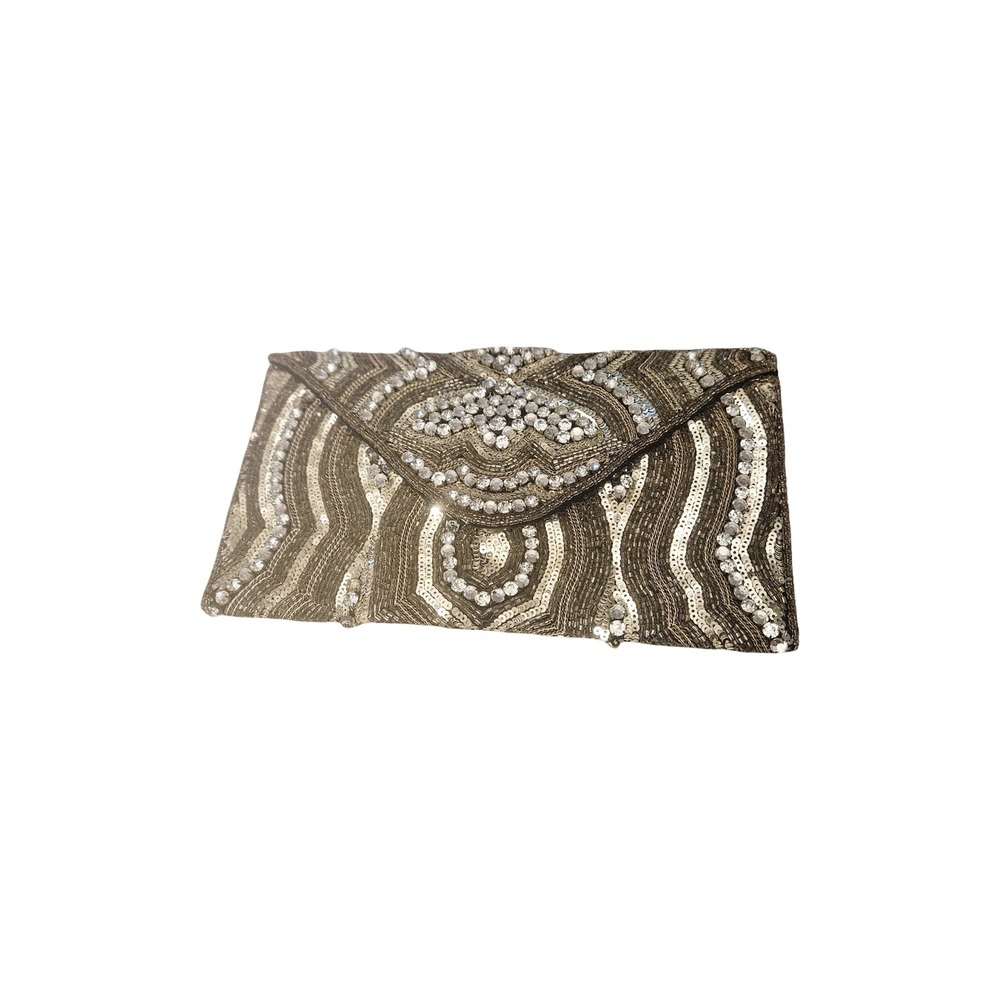 Max New York Beaded Envelope Clutch Silver Gold Sequin Evening Bag Formal 10 In